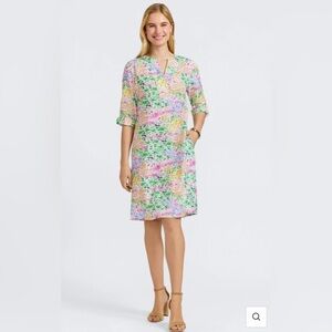 Foxcroft Vena linen impressionist floral 3/4 sleeve dress spring summer vacation